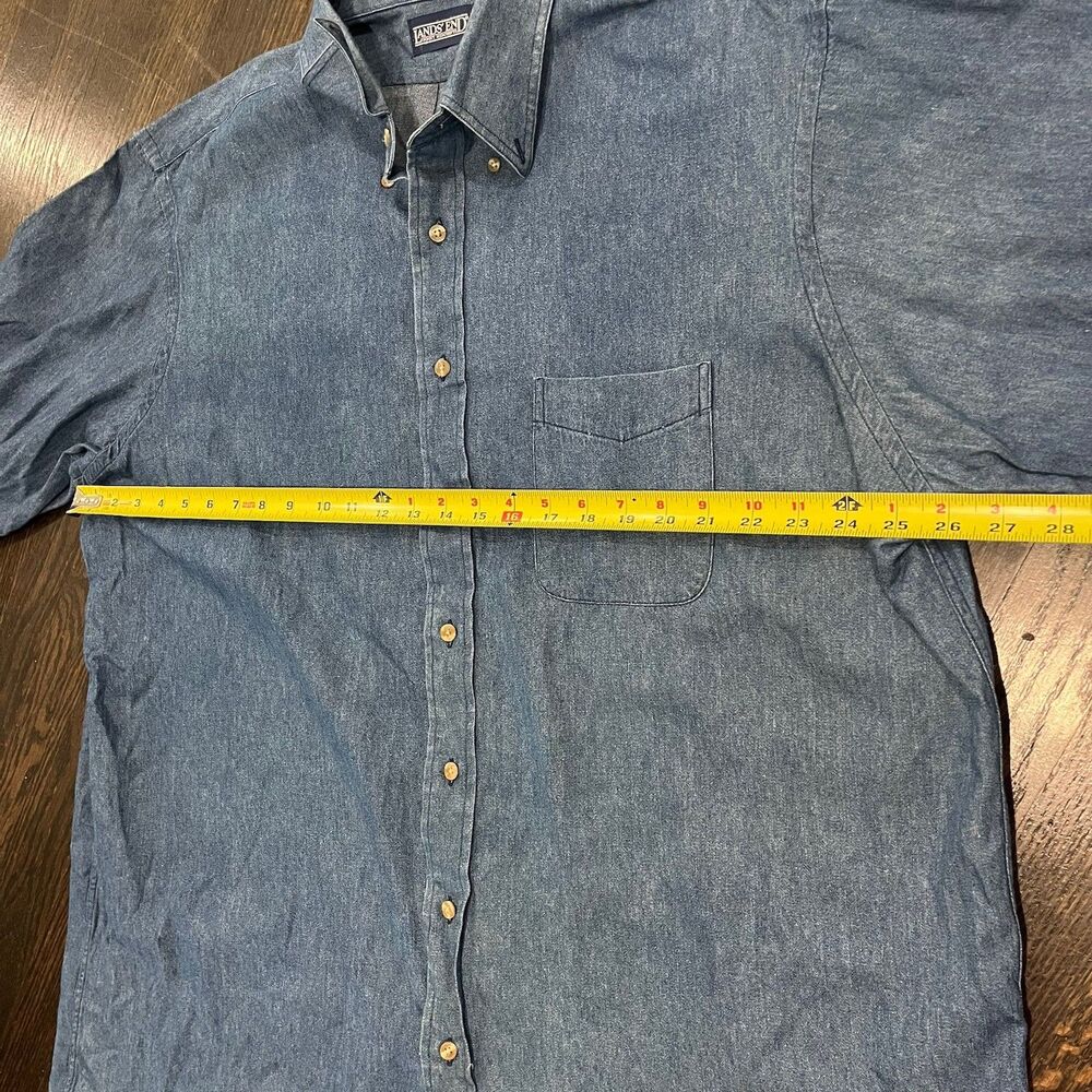 Vintage Lands End Shirt Mens 18.5 36 Tall XXL Blue Denim 100% Cotton Long Sleeve - Picture 5 of 5